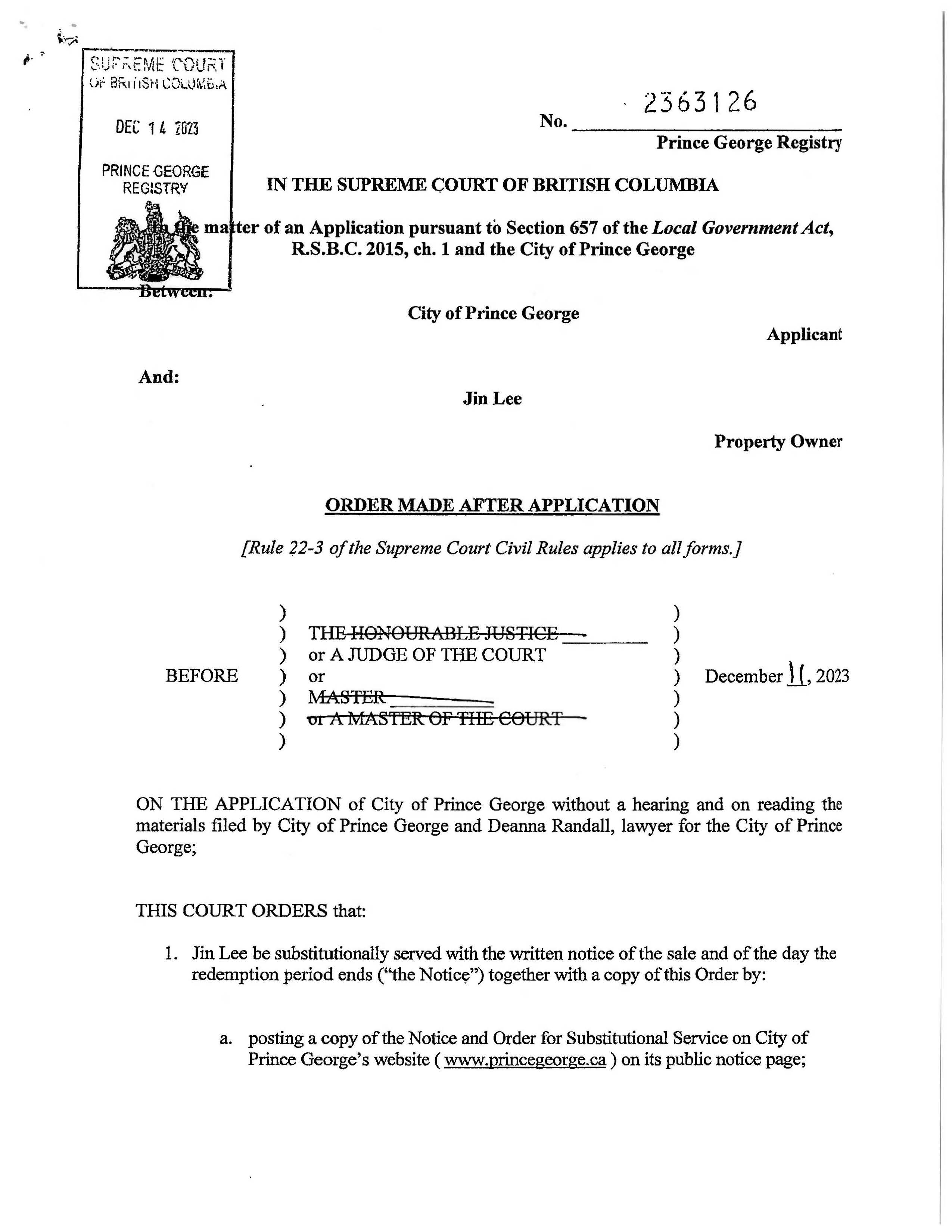 Notice and Order for Substitutional Service Regarding Tax Sale